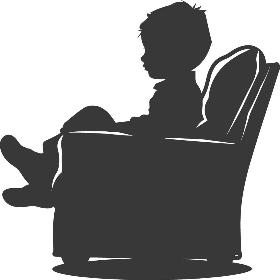 silueta pequeño chico sentado en el silla negro color solamente vector