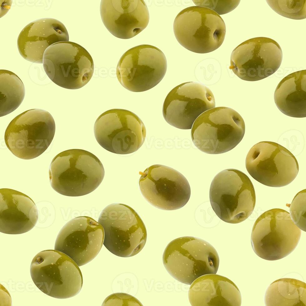Green olives seamless pattern photo