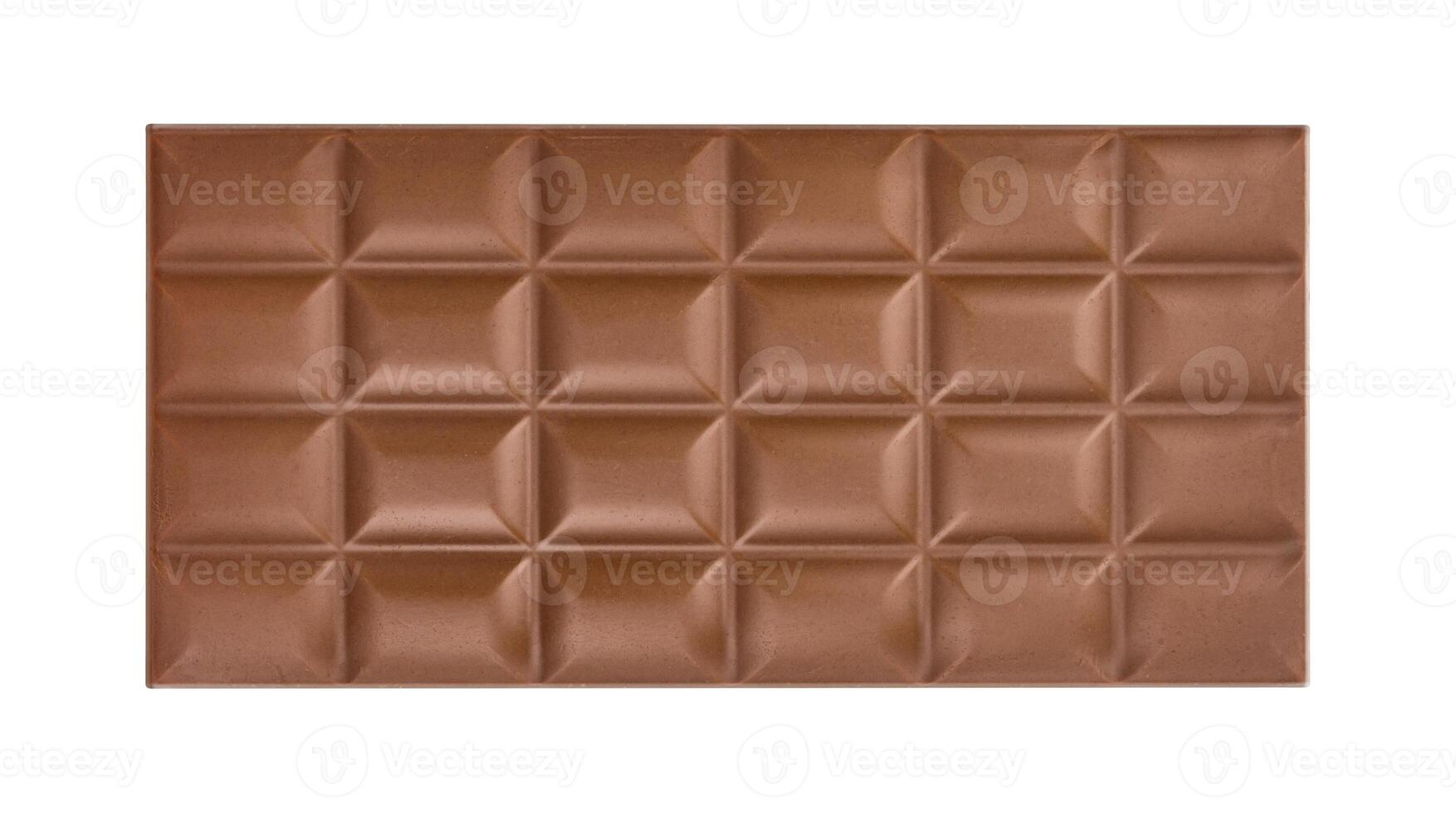 Milk chocolate bar isolated on white background, top view photo