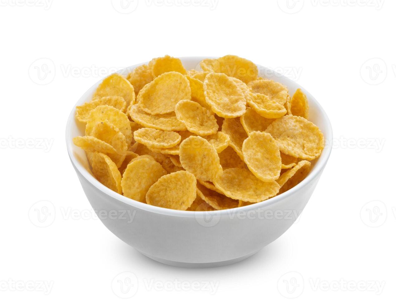 Corn flakes in bowl isolated on white background photo