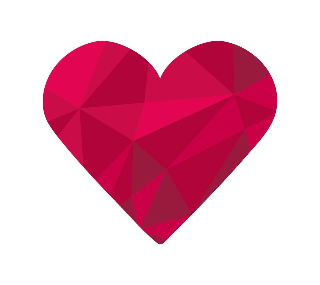 corazón en bajo escuela politécnica estilo. diamante en el formar de un símbolo de amor. rojo joya. Cupido, un regalo desde un amado uno. polígono decoración. joya. San Valentín día. aislado. color imagen. ilustración vector