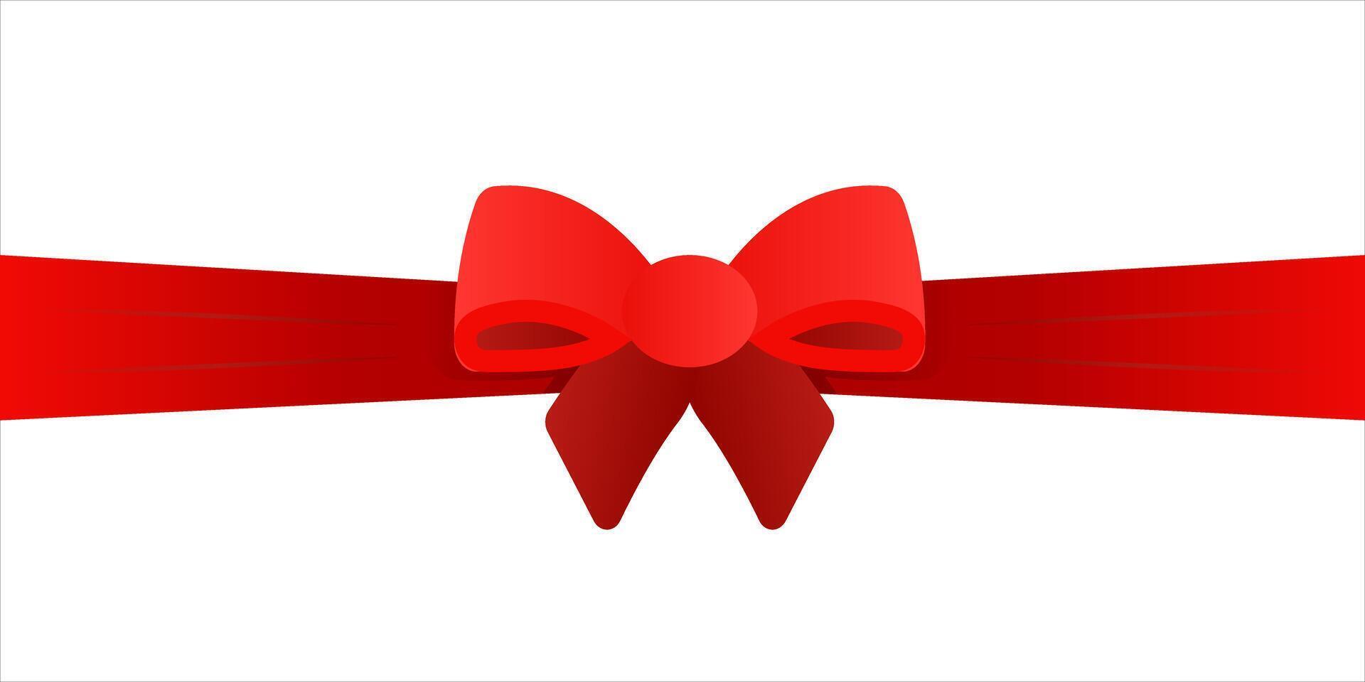 Red Bow with horizontal Ribbon across entire width. Volumetric Element for Page Decor, Banners, Postcards. Wrap gift for birthday, Christmas, holidays. Isolated Knotted Ribbon. illustration vector