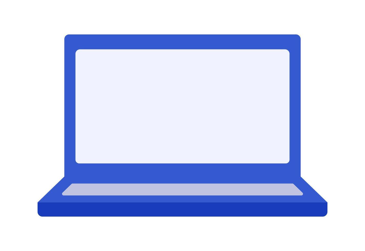 Blue Isometric Laptop with blank screen for inserting text. Portable computer. Office equipment. Front view. IT technology. PC with display, keyboard. Color image. Isolated object. illustration vector