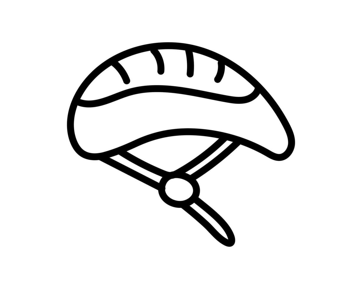 Bicycle helmet side view Doodle style. Isolate drawn protective headwear, casque for travel. Outline art cycle accessory. Black and white contour drawing for children. illustration vector