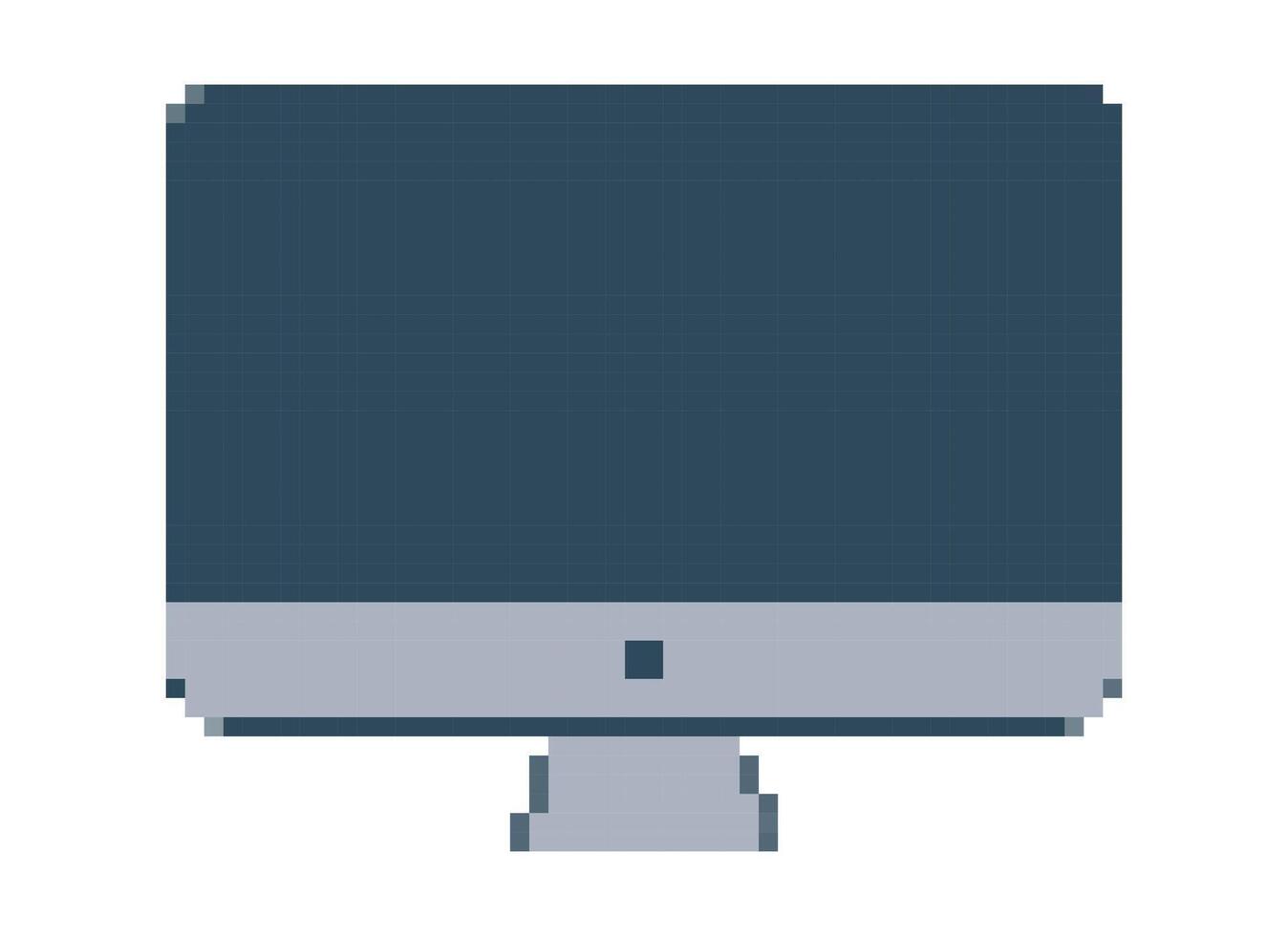Pixel computer monitor in game. 8-bit display on a white background. 90s style. Screen. Monoblock. Technology, device. Retro style. Color image. Isolated object. illustration vector