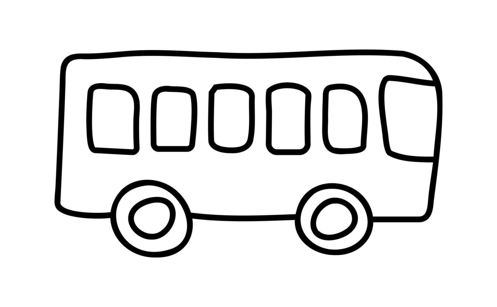 Bus side view Doodle style. Isolated drawn public transport. Outline art of Minibus with Wheels. Black and white contour drawing for children. illustration vector