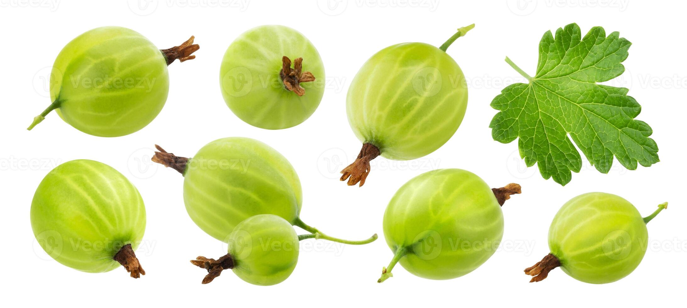 Green gooseberry isolated on white background, collection photo