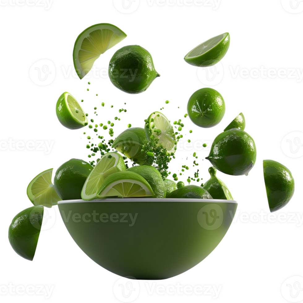 3D Rendering of a Green Lemon in a Bowl on Transparent Background png