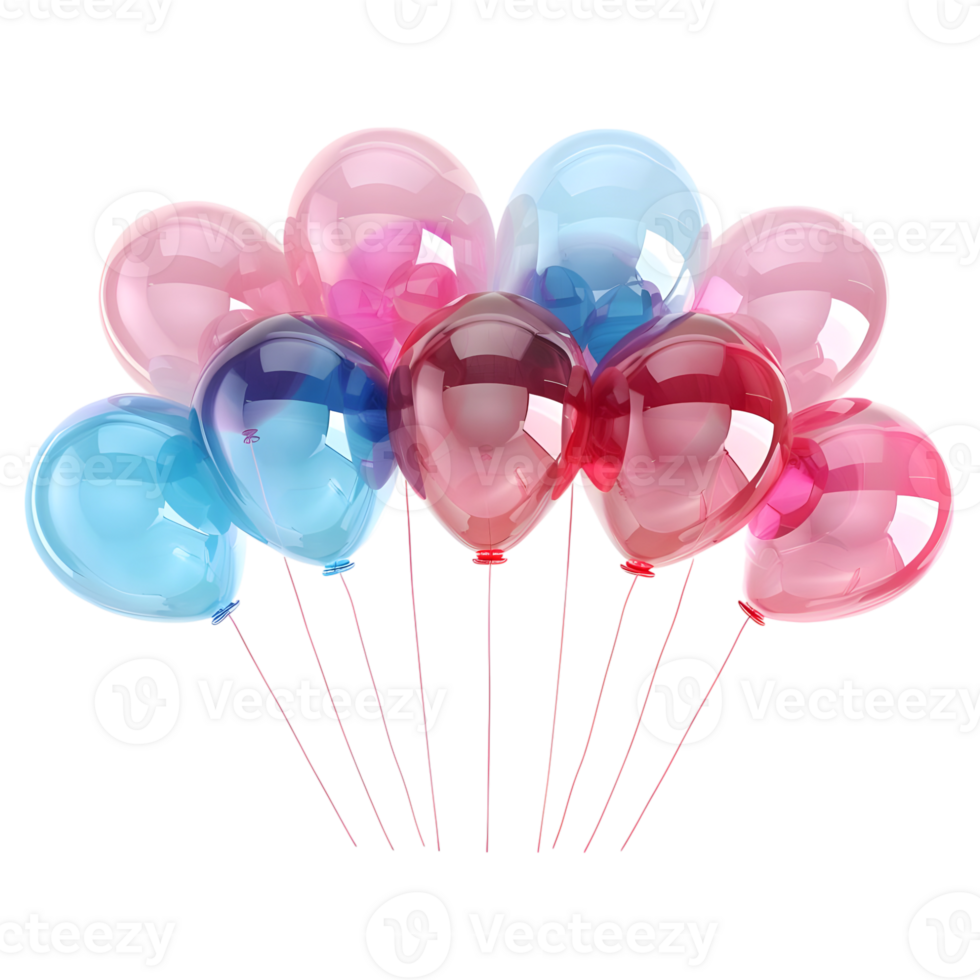 3D Rendering of a Colorful Balloons on Transparent Background png