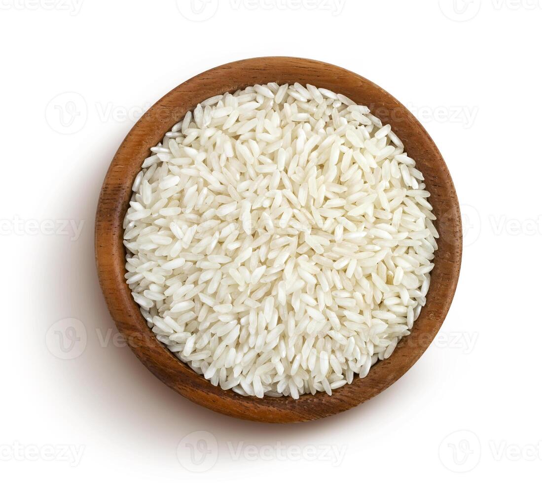 Rice groats isolated on white background, top view photo