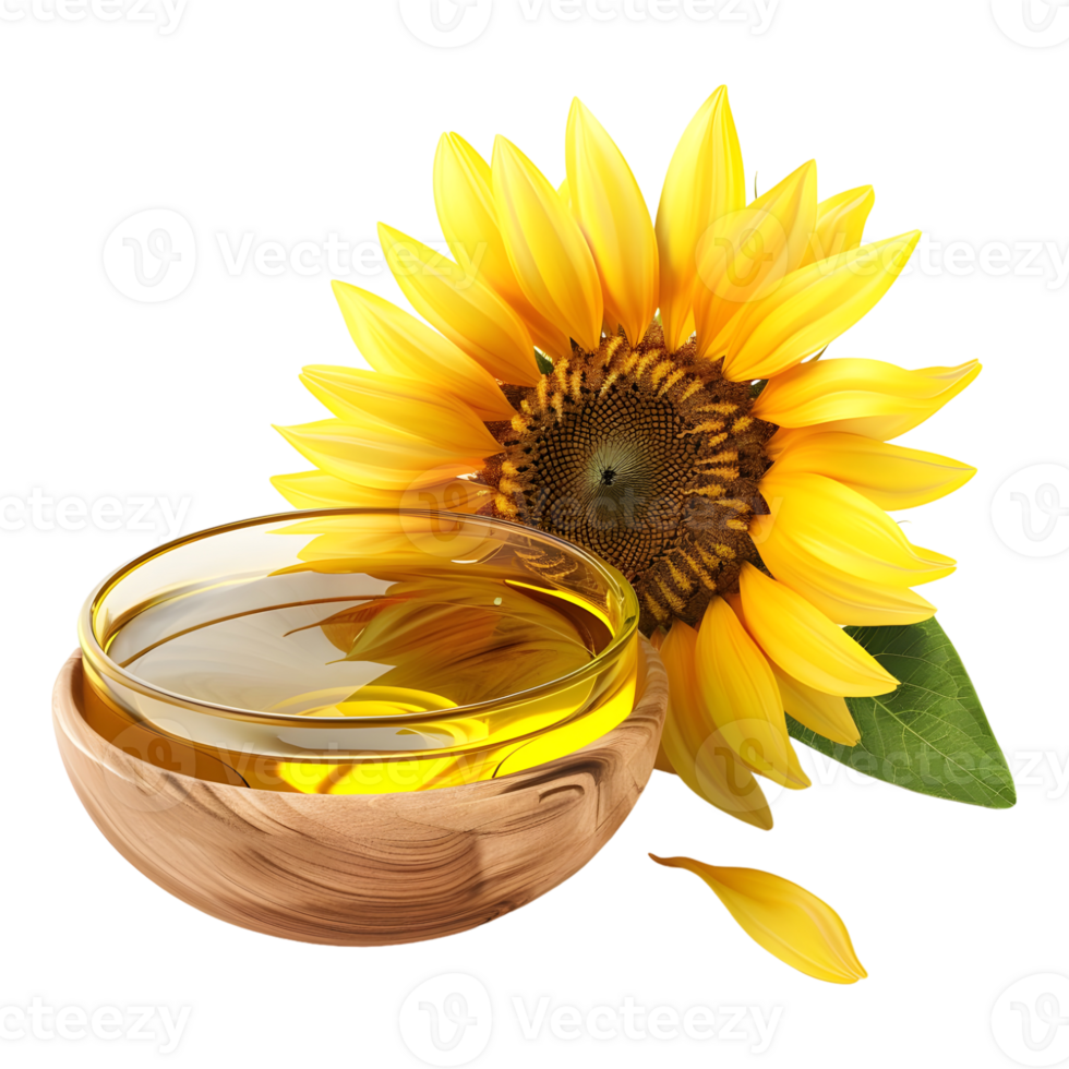 3D Rendering of a Sunflower Oil in a Bowl on Transparent Background png