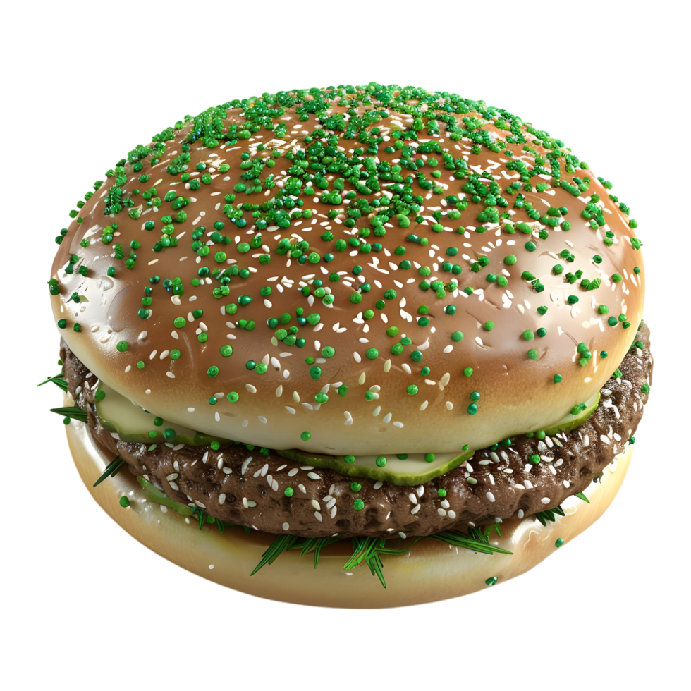 3D Rendering of a Burger with Green Dots on it on Transparent Background png