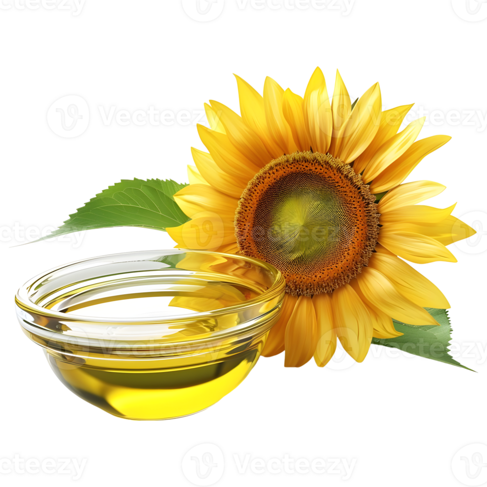 3D Rendering of a Sunflower Oil in a Bowl on Transparent Background png