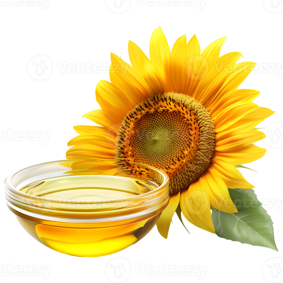 3D Rendering of a Sunflower Oil in a Bowl on Transparent Background png