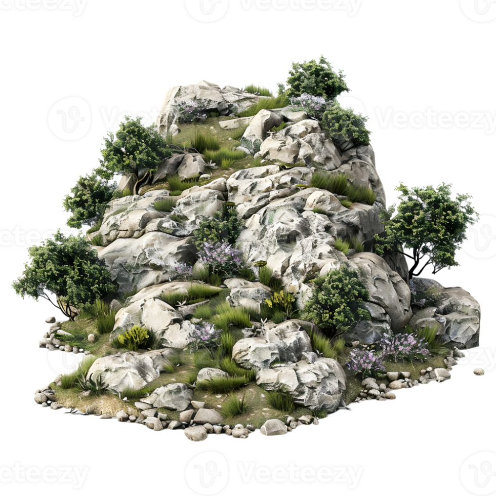 3D Rendering of a Stack on Rocks with Tree on Transparent Background png
