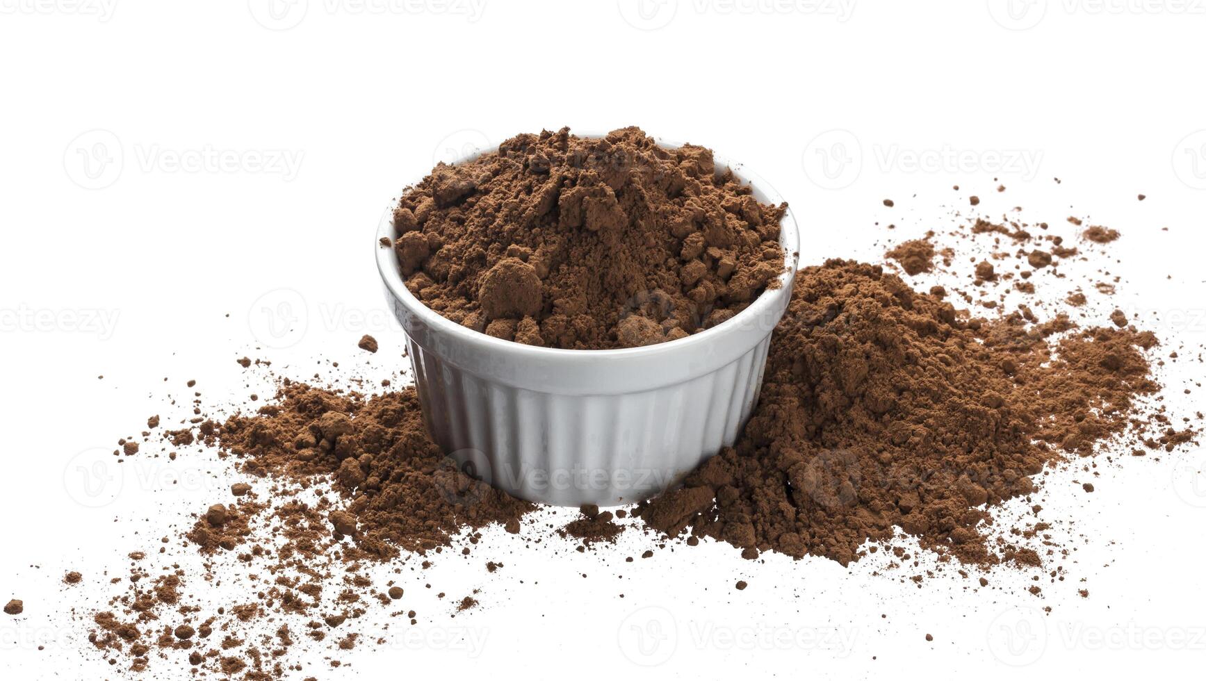 Pile of cocoa powder isolated on white background photo