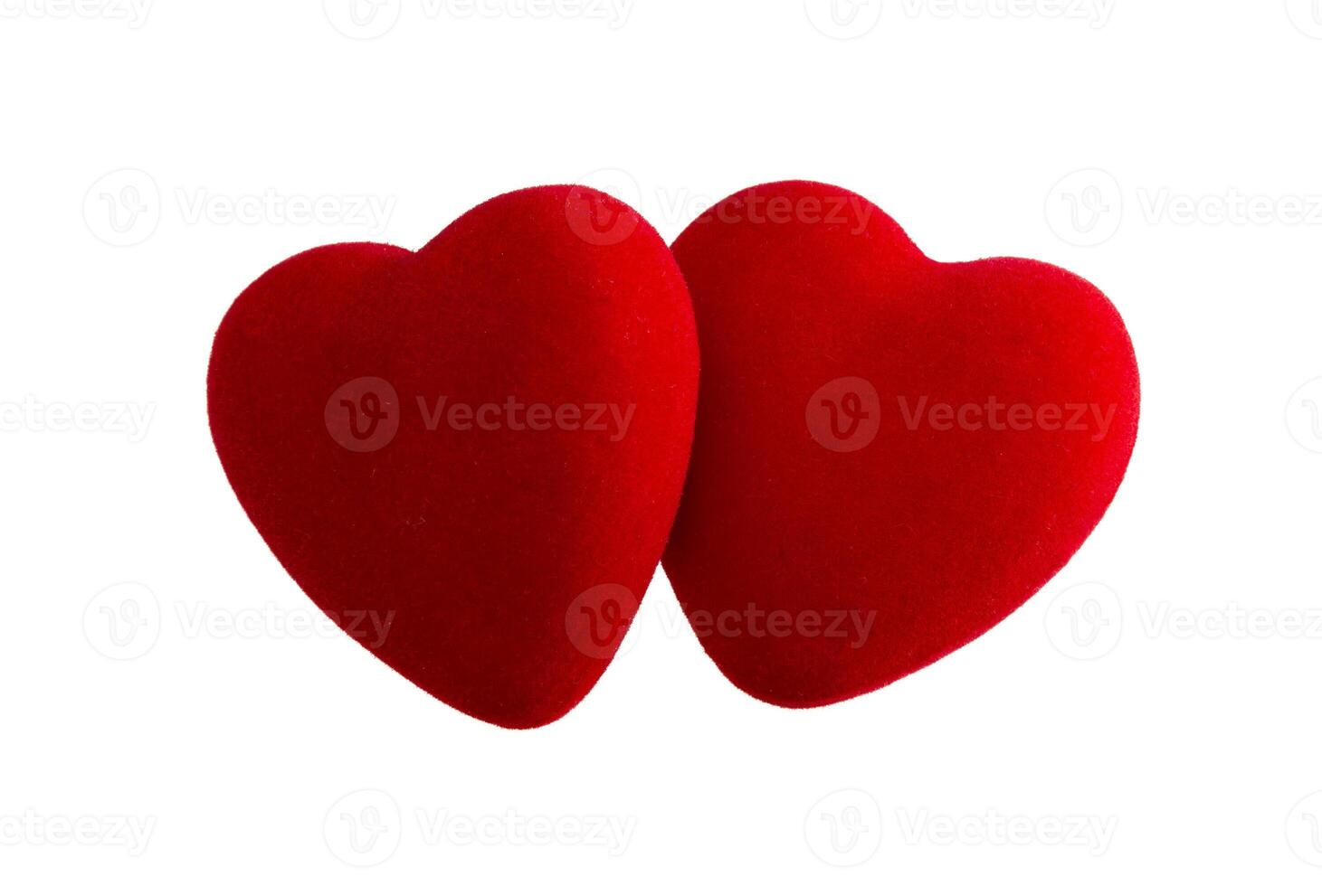 Two red velvet hearts isolated on white background with clipping path photo