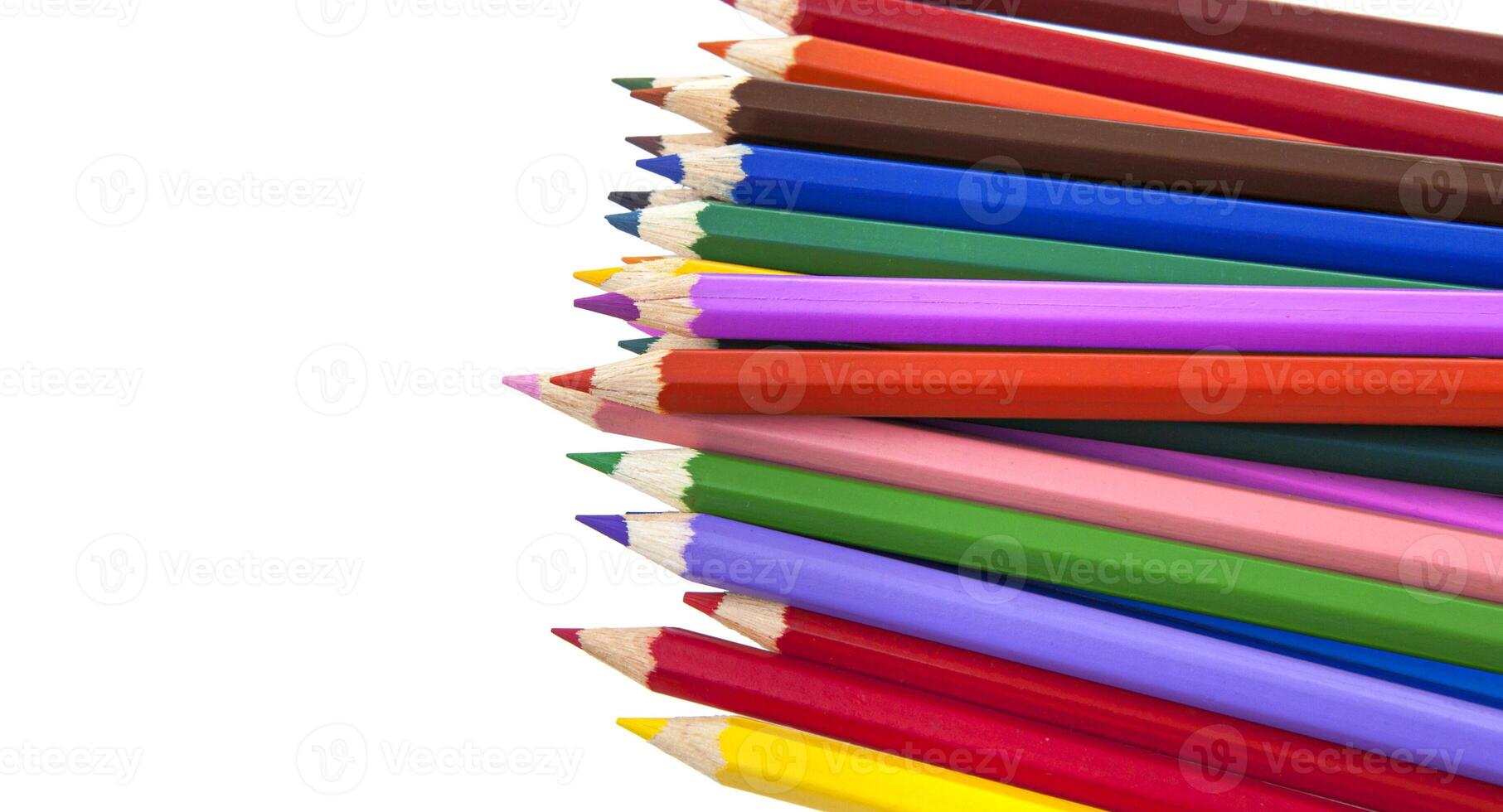 Close up of color pencils on white background with clipping path photo