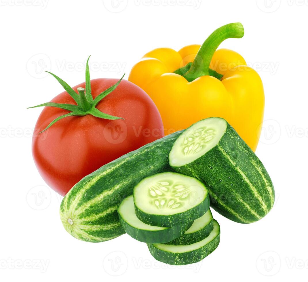Tomato, cucumber and sweet pepper isolated photo