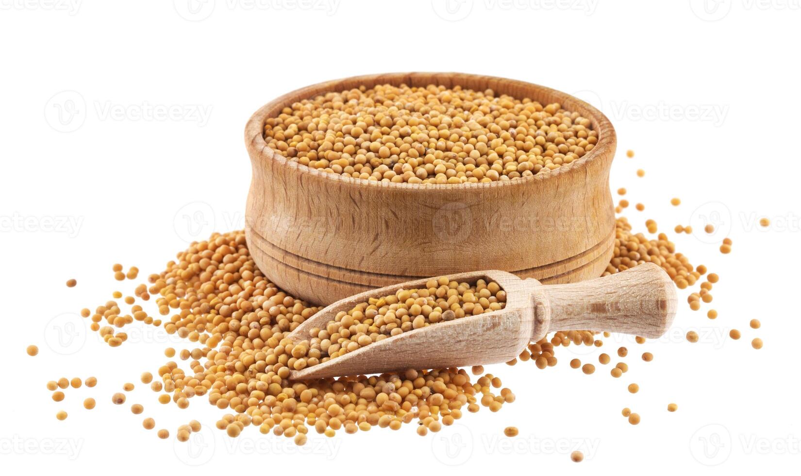 Yellow mustard seeds isolated on white background, with clipping path photo