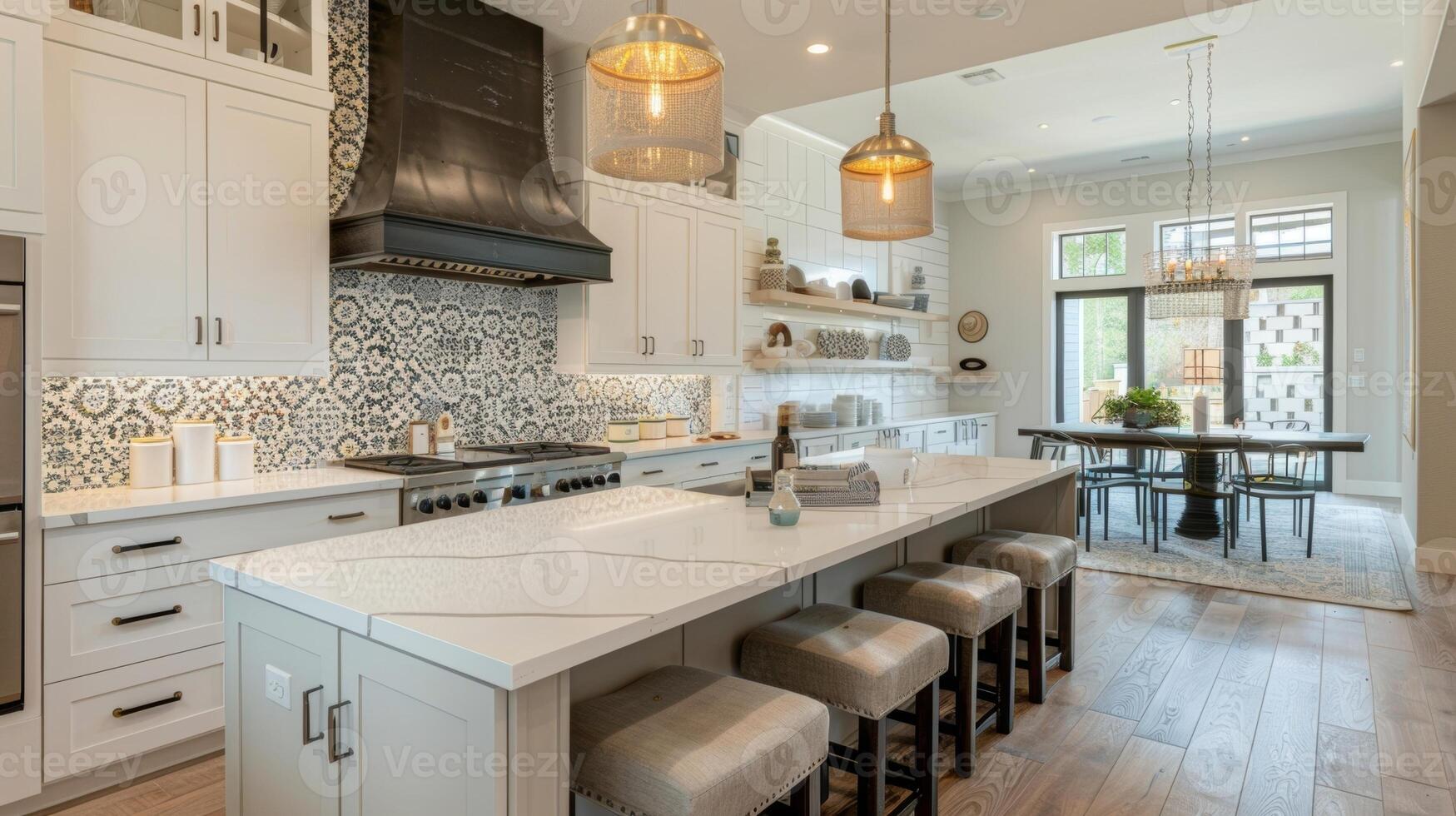 An image of a finished tile installed as a decorative piece in a kitchen backsplash adding a touch of elegance and uniqueness to the space. photo