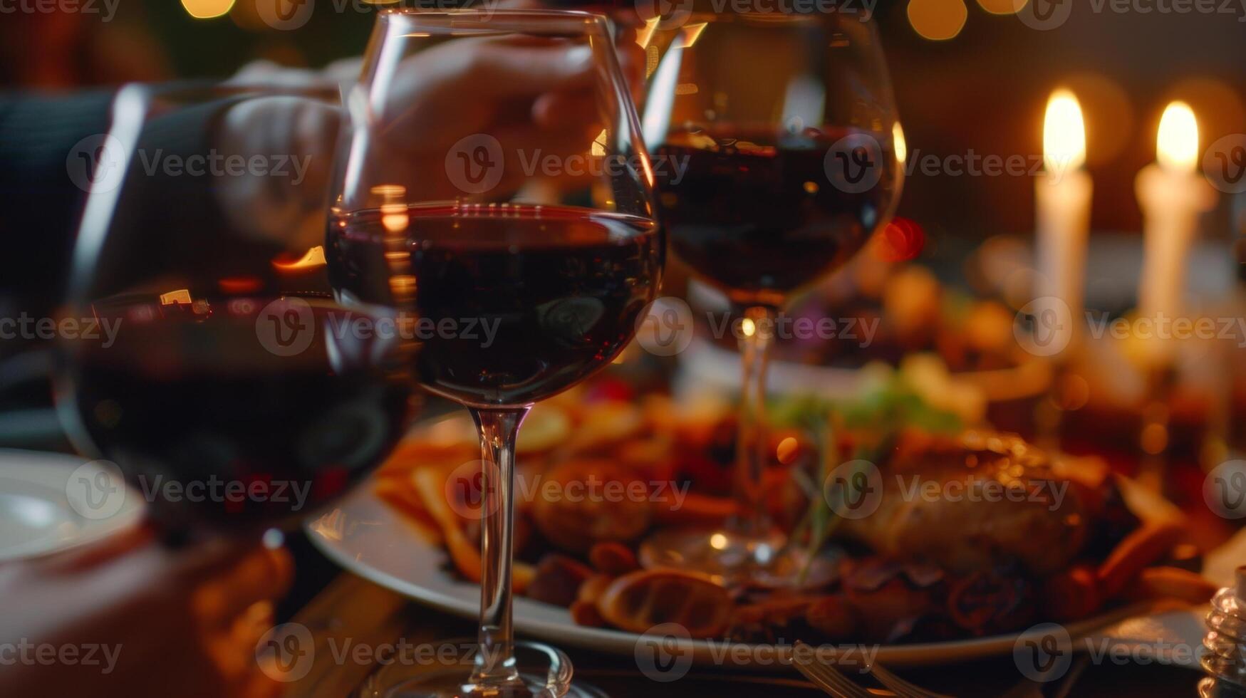 Wine glasses clink and the smell of delicious food wafts through the air creating a sense of contentment and comfort. 2d flat cartoon photo