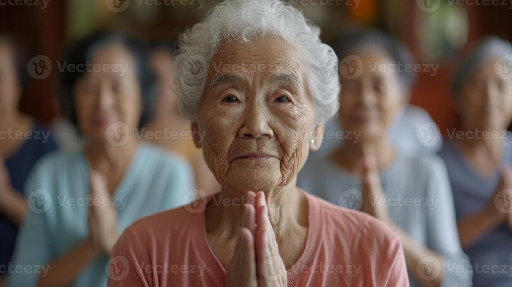 A montage of seniors from different walks of life all joining together for a virtual exercise class highlighting the power of technology to bring people together photo