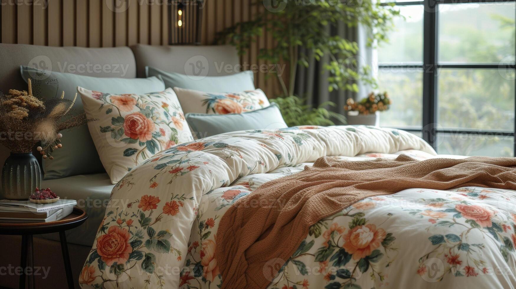 Delicate and intricate floral patterns in soft pastel colors giving the room a serene and peaceful atmosphere photo