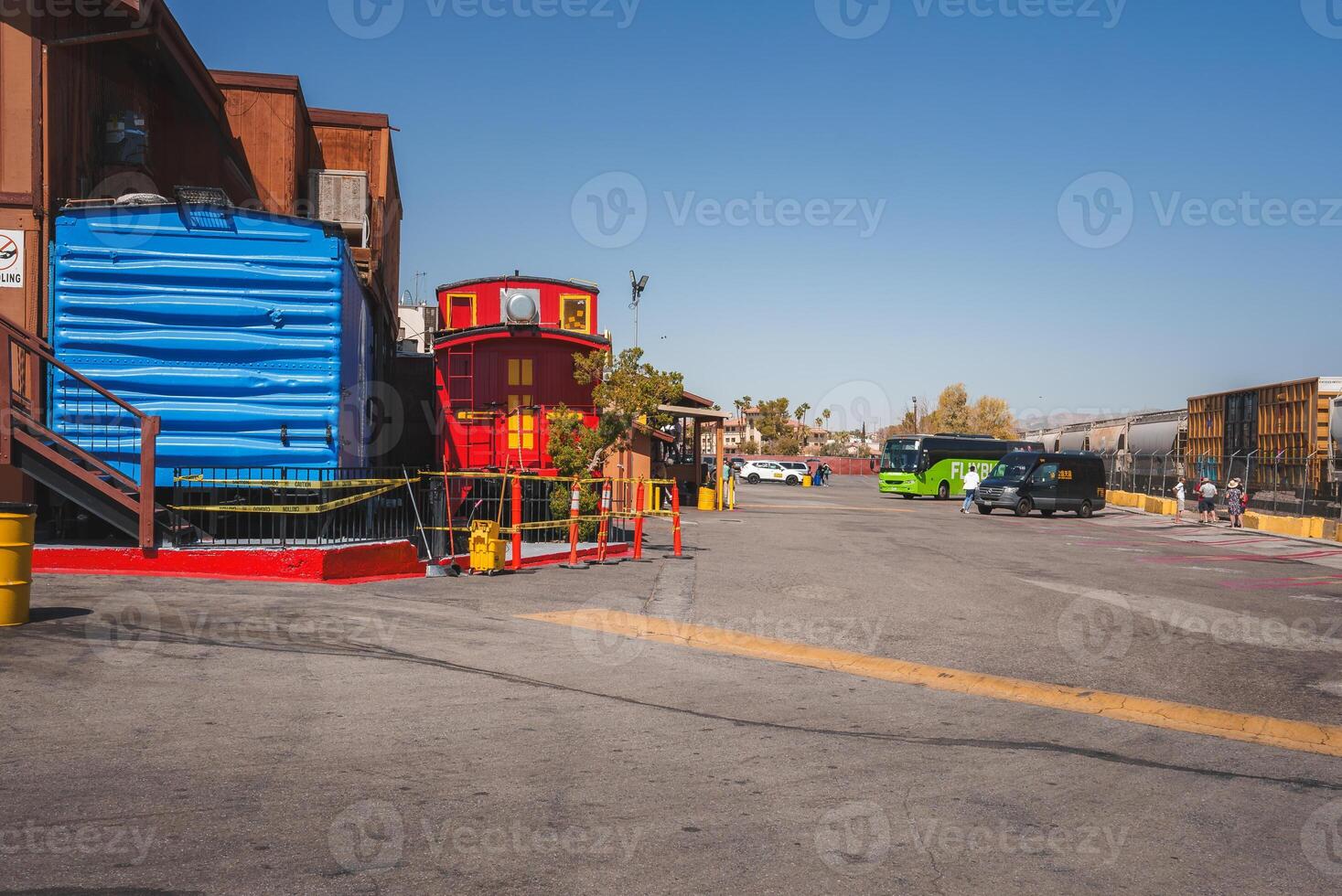 Sunny Barstow, USA Historic Route 66 Parking Lot Scene photo