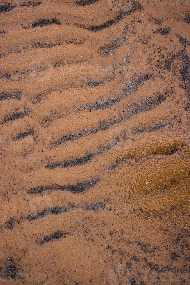 Sand texture. Sandy beach for background. Natural sand stone texture background. sand on the beach as background. Wavy sand background for summer designs. Top view. Minimalist simple concept design photo