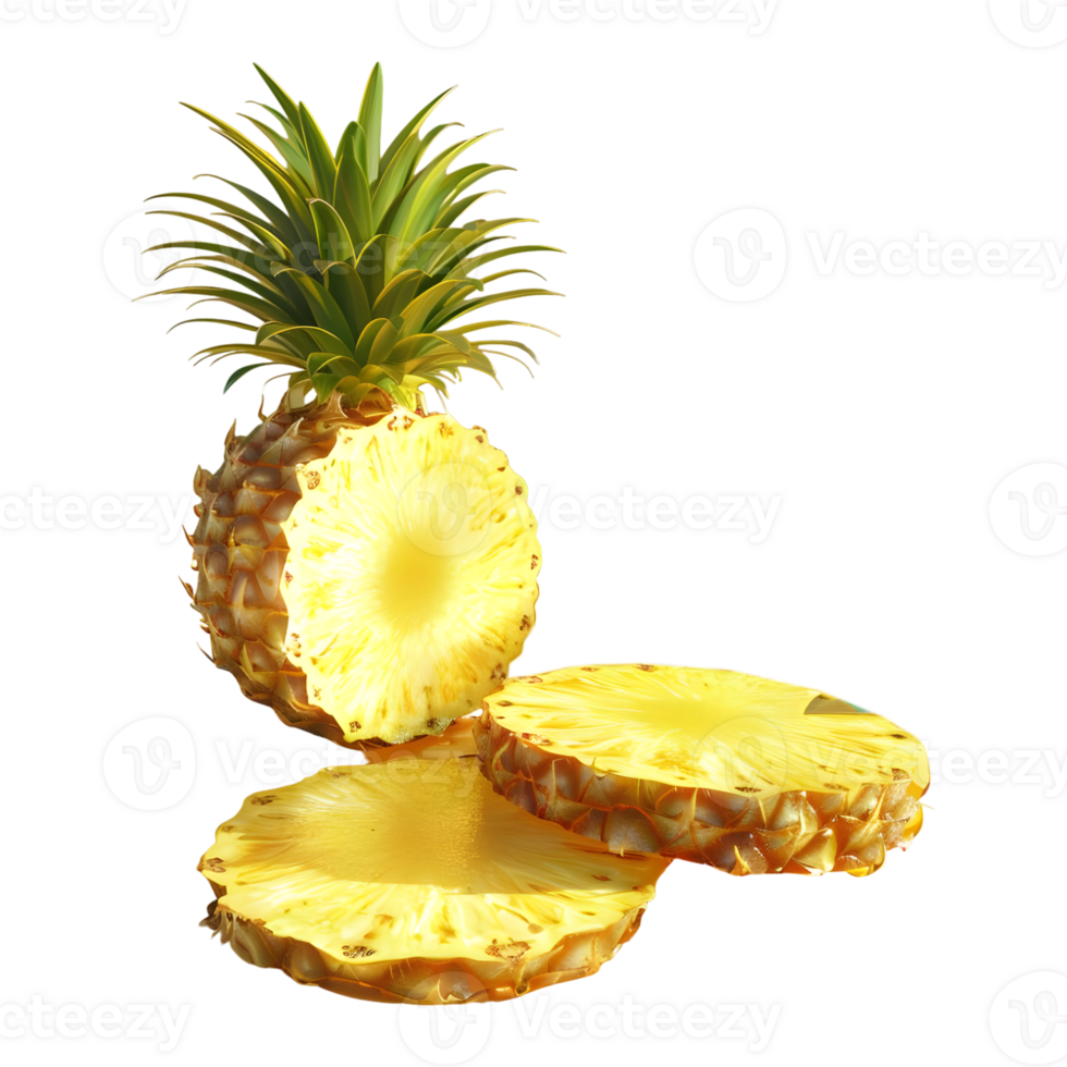 3D Rendering of a Pineapple Slices on Transparent Background png