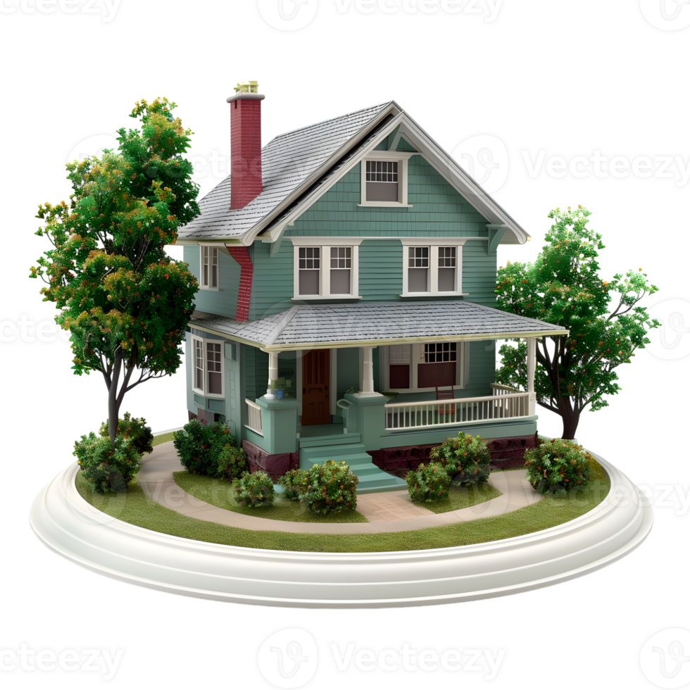 3D Rendering of a Modern House Model on Transparent Background png