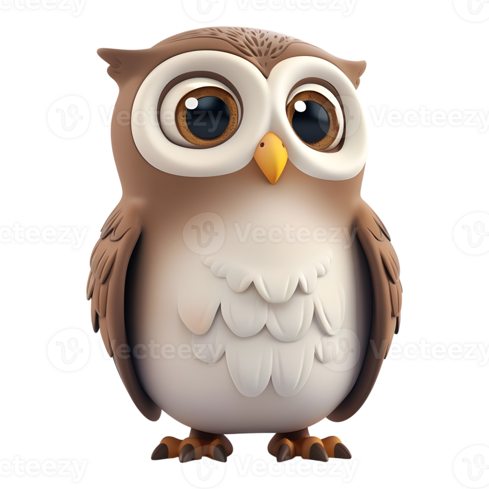 3D Rendering of a Owl with Big Eyes on Transparent Background png