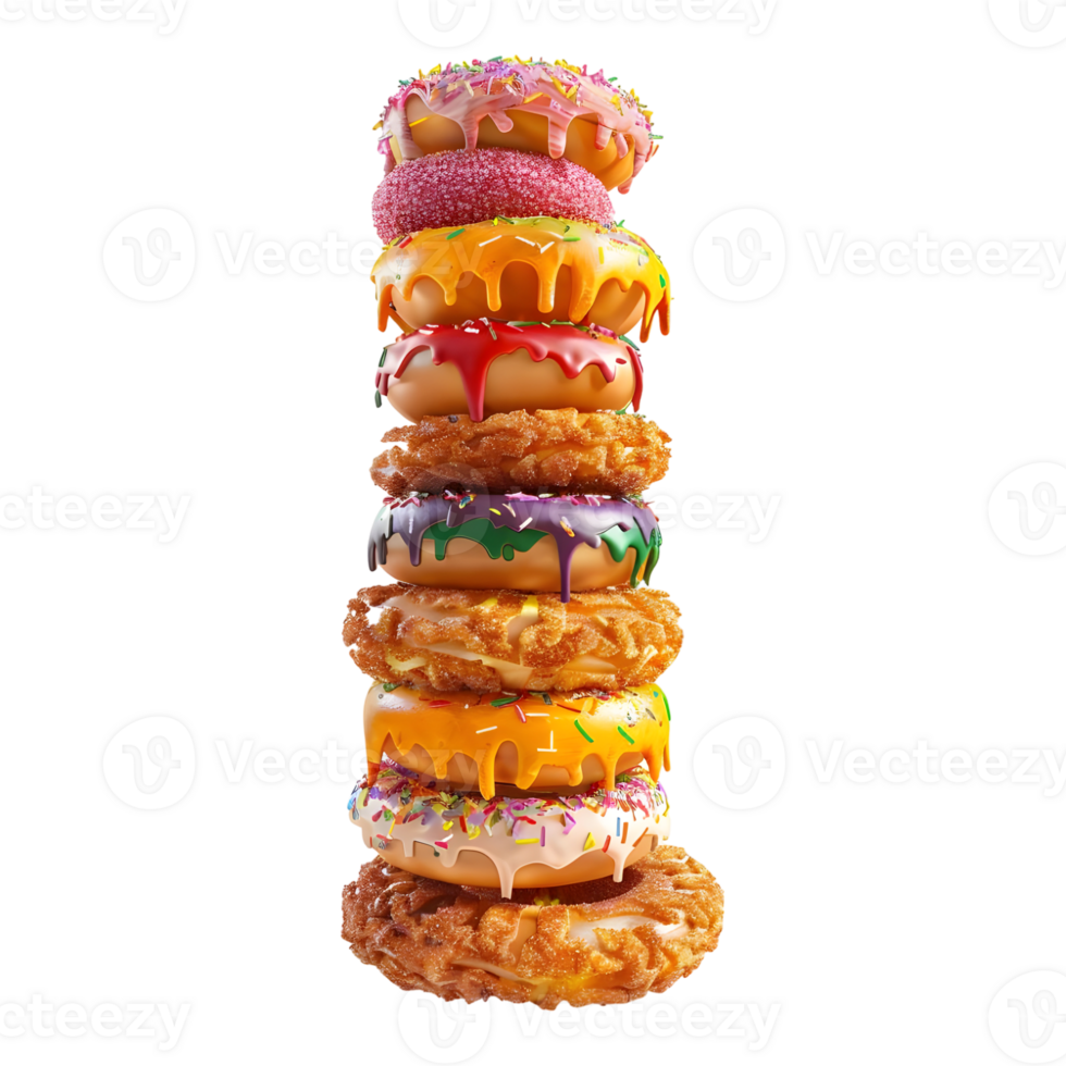3D Rendering of a Donuts and Nuggets Stack on Transparent Background png