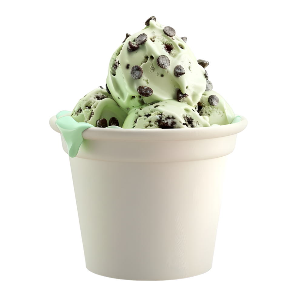 3D Rendering of a Green Mint Ice Cream in a Cup on Transparent Background png