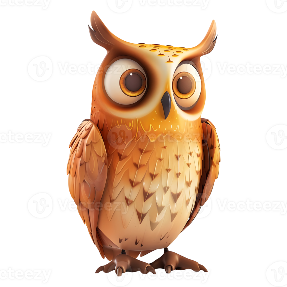 3D Rendering of a Owl with Big Eyes on Transparent Background png