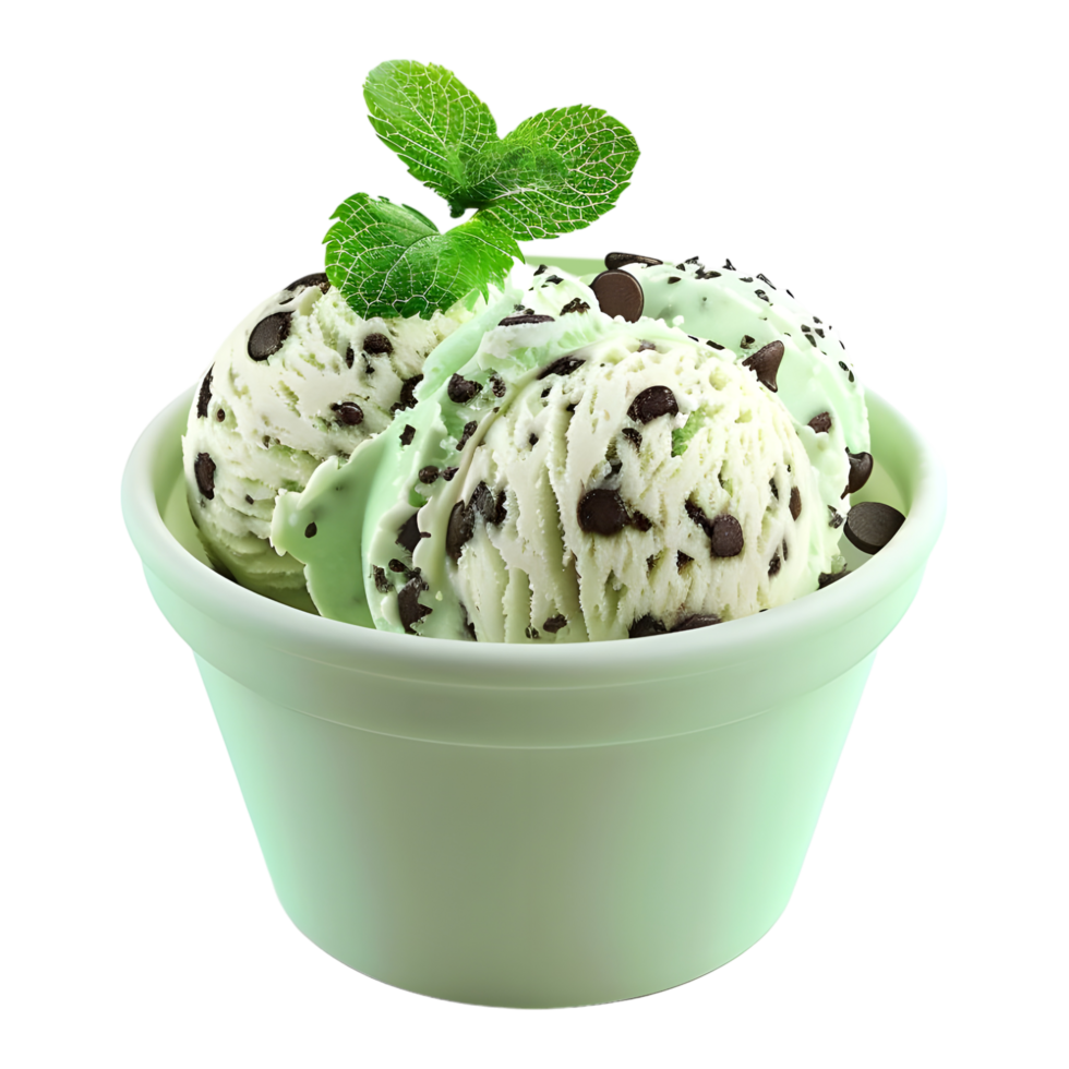 3D Rendering of a Green Mint Ice Cream in a Cup on Transparent Background png