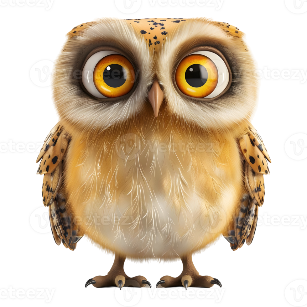 3D Rendering of a Owl with Big Eyes on Transparent Background png