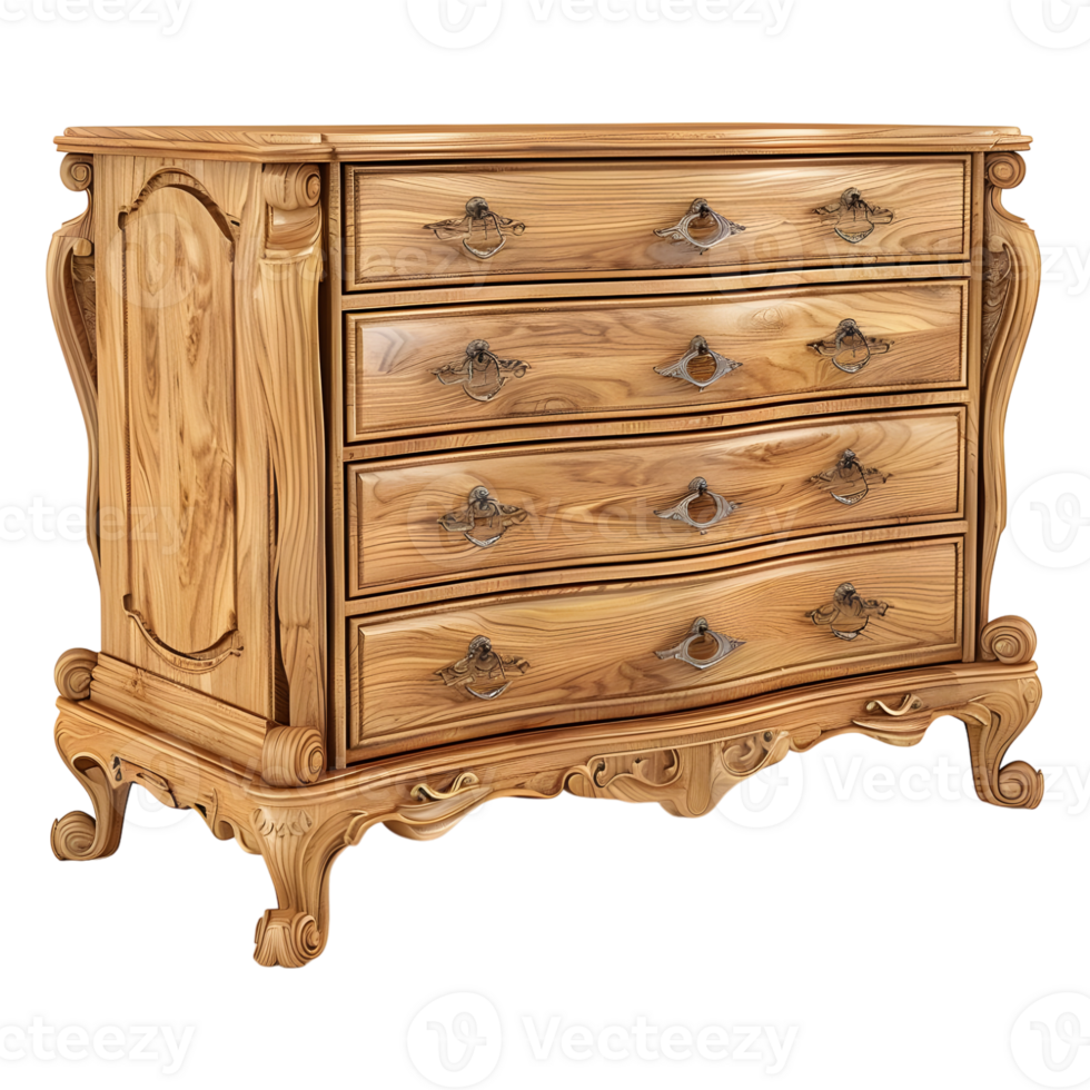 3D Rendering of a Wooden Drawer Table on Transparent Background png