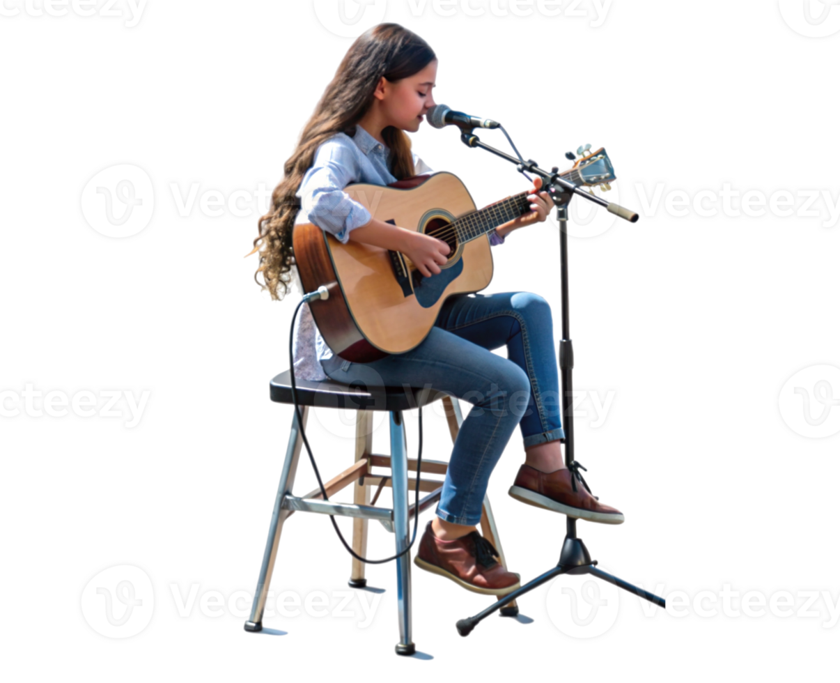 Young female musician playing acoustic guitar png