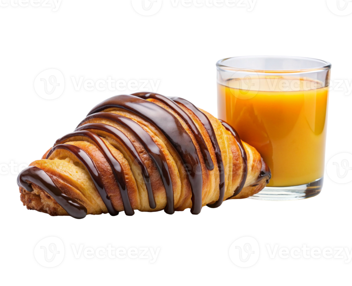 croissant fylld med choklad och nyligen pressas orange juice- png