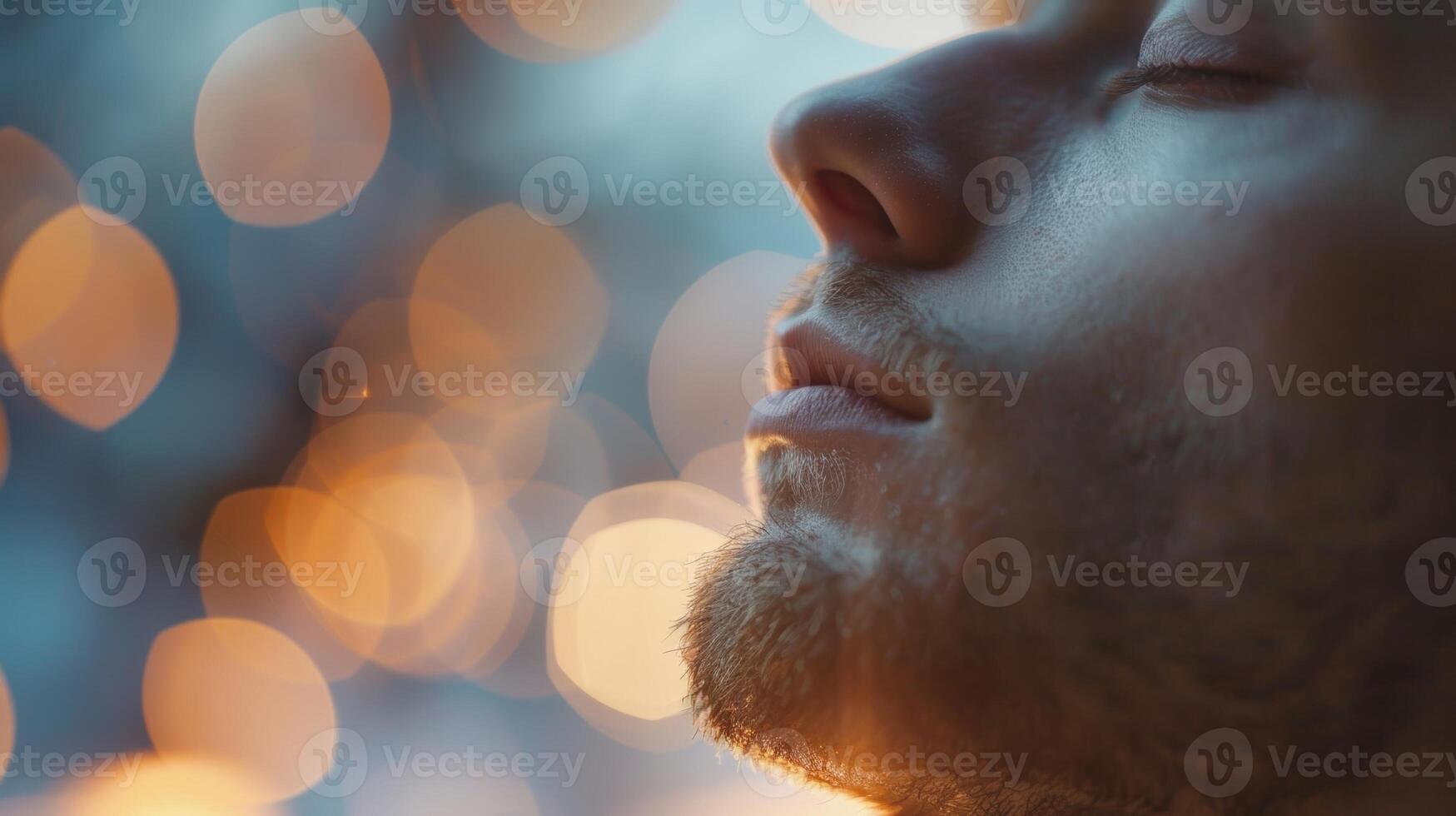 un hombre practicas profundo respiración ejercicios con el apoyo de calmante incienso esencial petróleo promoviendo relajación y reduciendo estrés foto