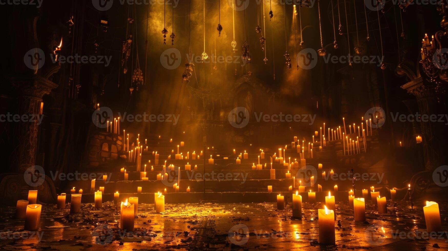 As the final act begins the candles are at their brightest illuminating the stage with a fiery intensity. 2d flat cartoon photo