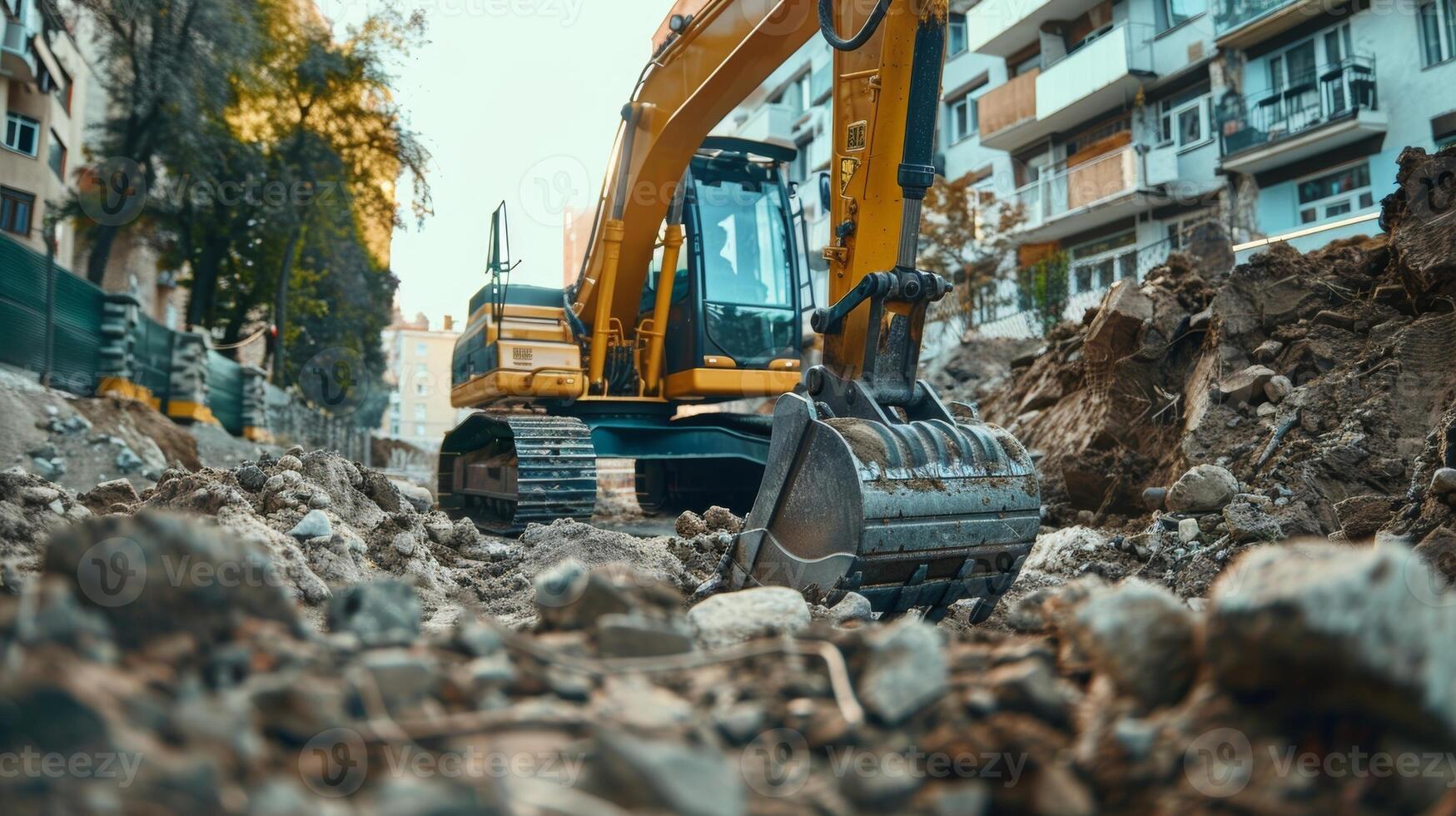 A mini excavator nimbly navigates a tight construction site its versatile design making it perfect for smaller areas photo