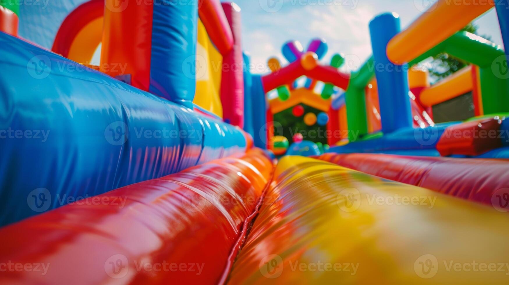 Inflatable bounce houses and obstacle courses provide endless entertainment for graduates at a lively alcoholfree party celebrating their hard work and achievements photo