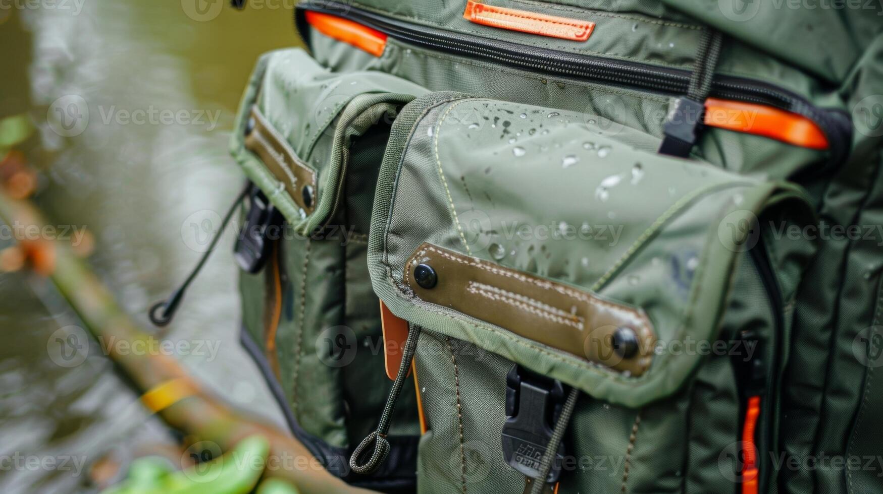 A rugged waterproof fishing bag with multiple compartments and pockets for storing all your fishing essentials photo