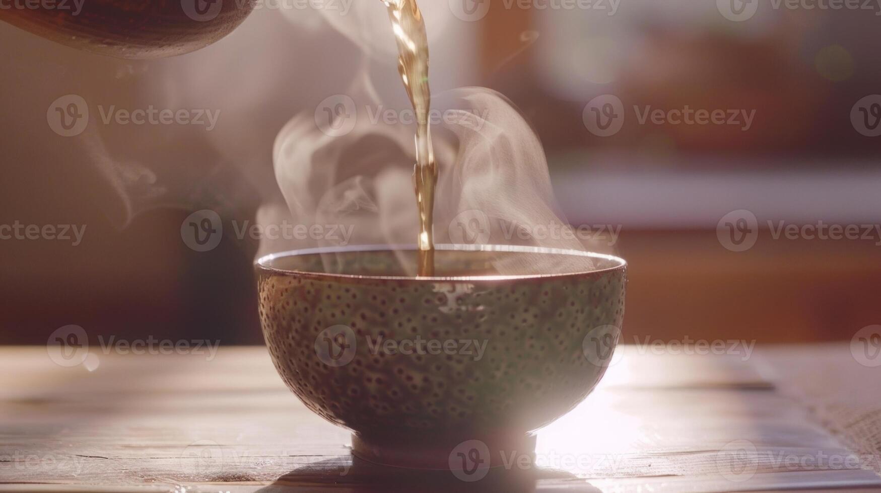 The gentle sound of steam pouring into a cup echoes through the room signaling the moment of indulging in a rare and soothing cup of herbal tea photo