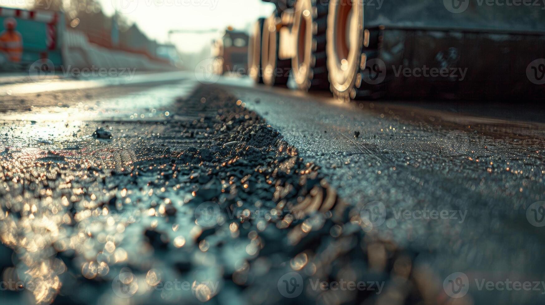 The smooth movements of the machine create a satisfying rhythm as it produces the foundation of a new road photo