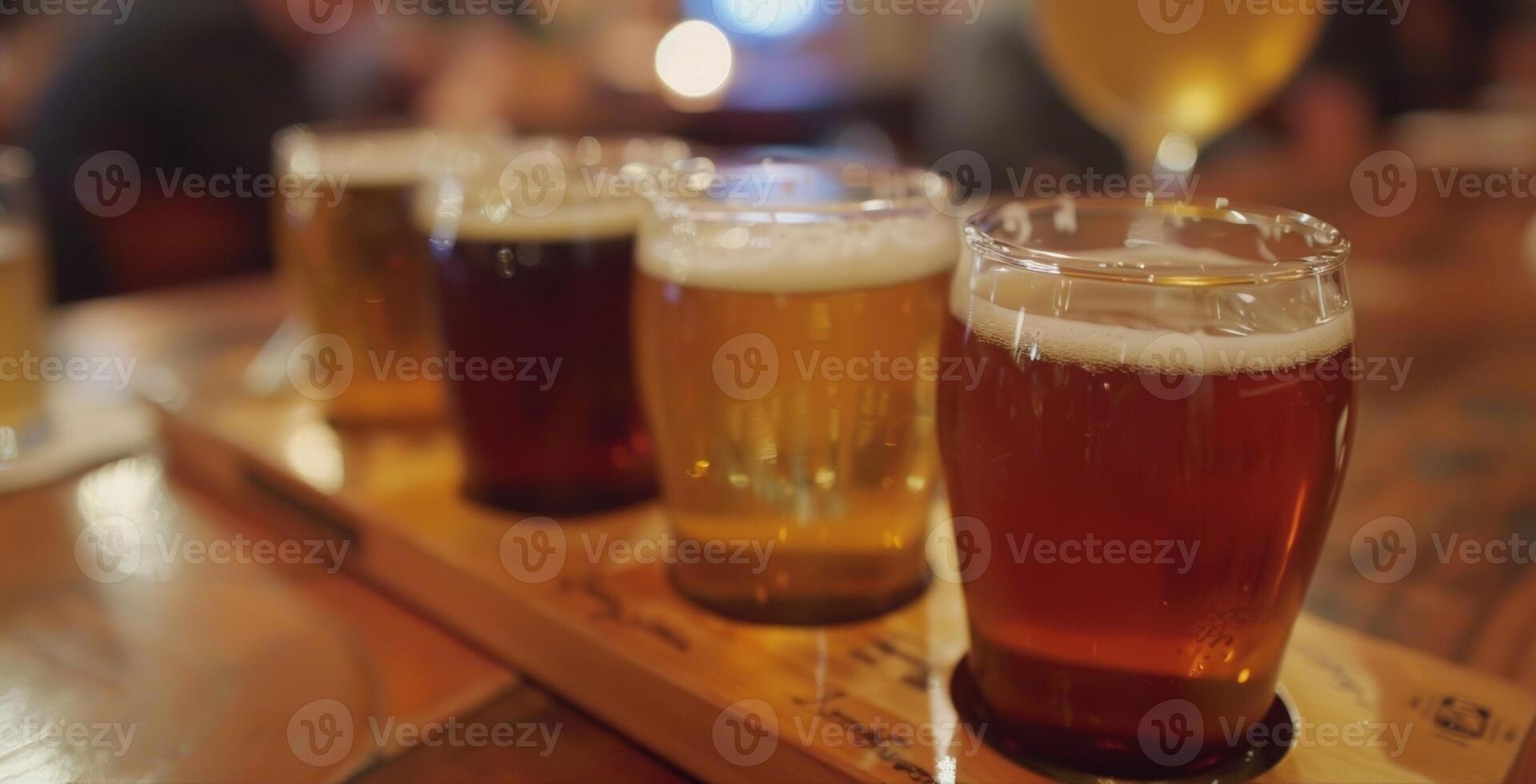 A group of visitors samples a flight of nonalcoholic beers ranging from fruity IPAs to rich stouts photo