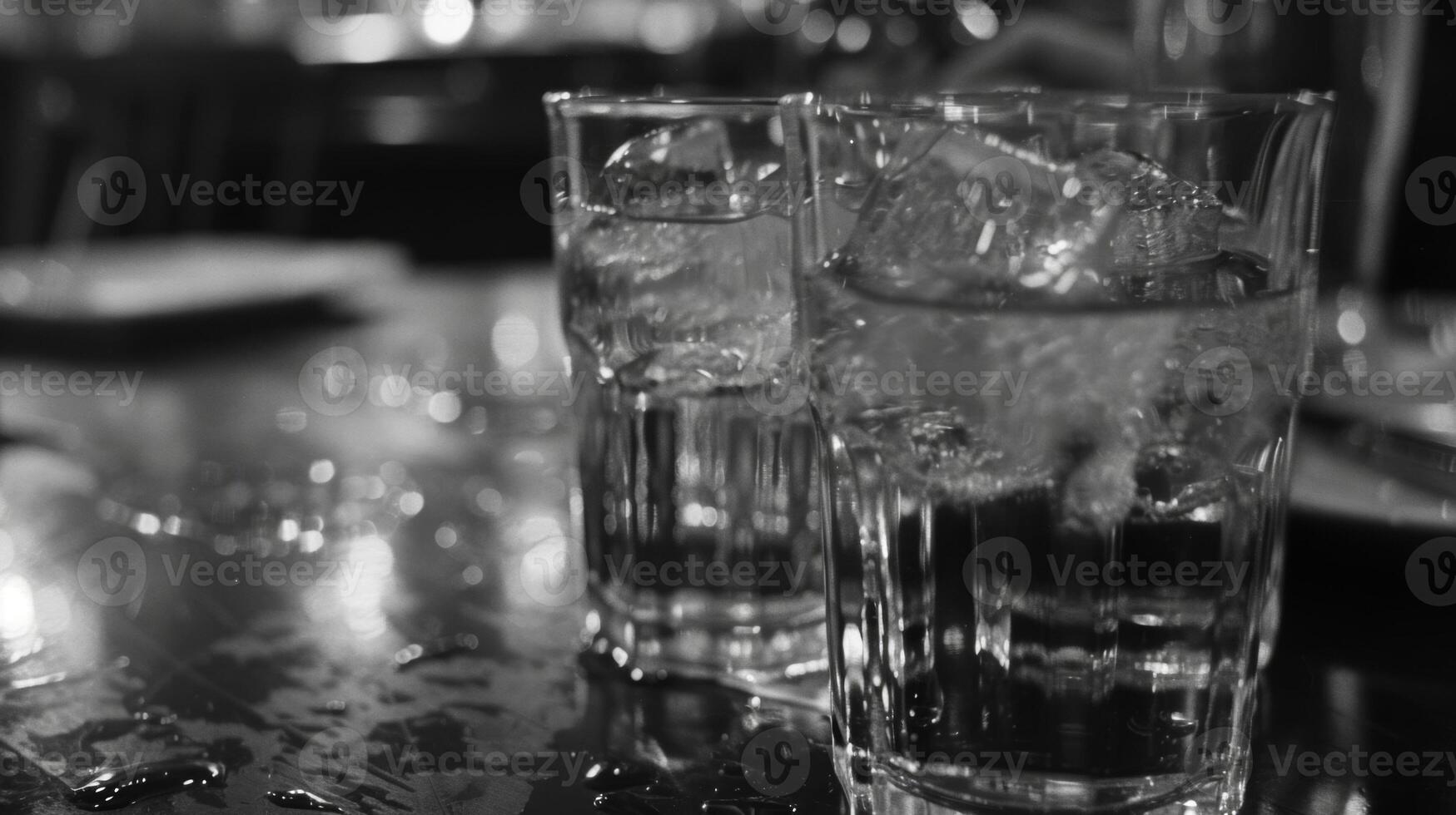 con un clásico negro y blanco película jugando un sencillo pero elegante Mocktail es servido en Clásico lentes tomando todos espalda en hora foto